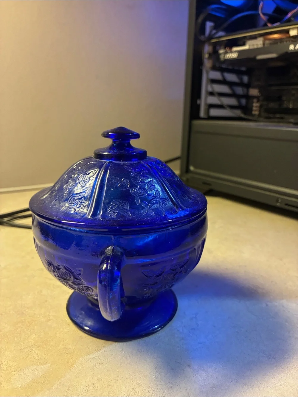 Cobalt Blue Glass Sugar and Creamer Set - Classic Decorative Serving